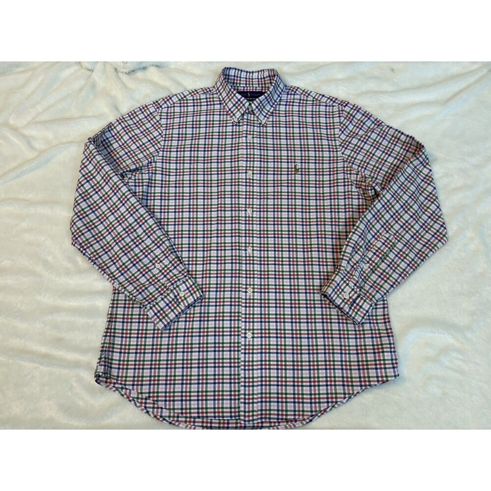 Polo Ralph Lauren Shirt Mens L Large Button Up Multicolor Pastel Plaid Pony